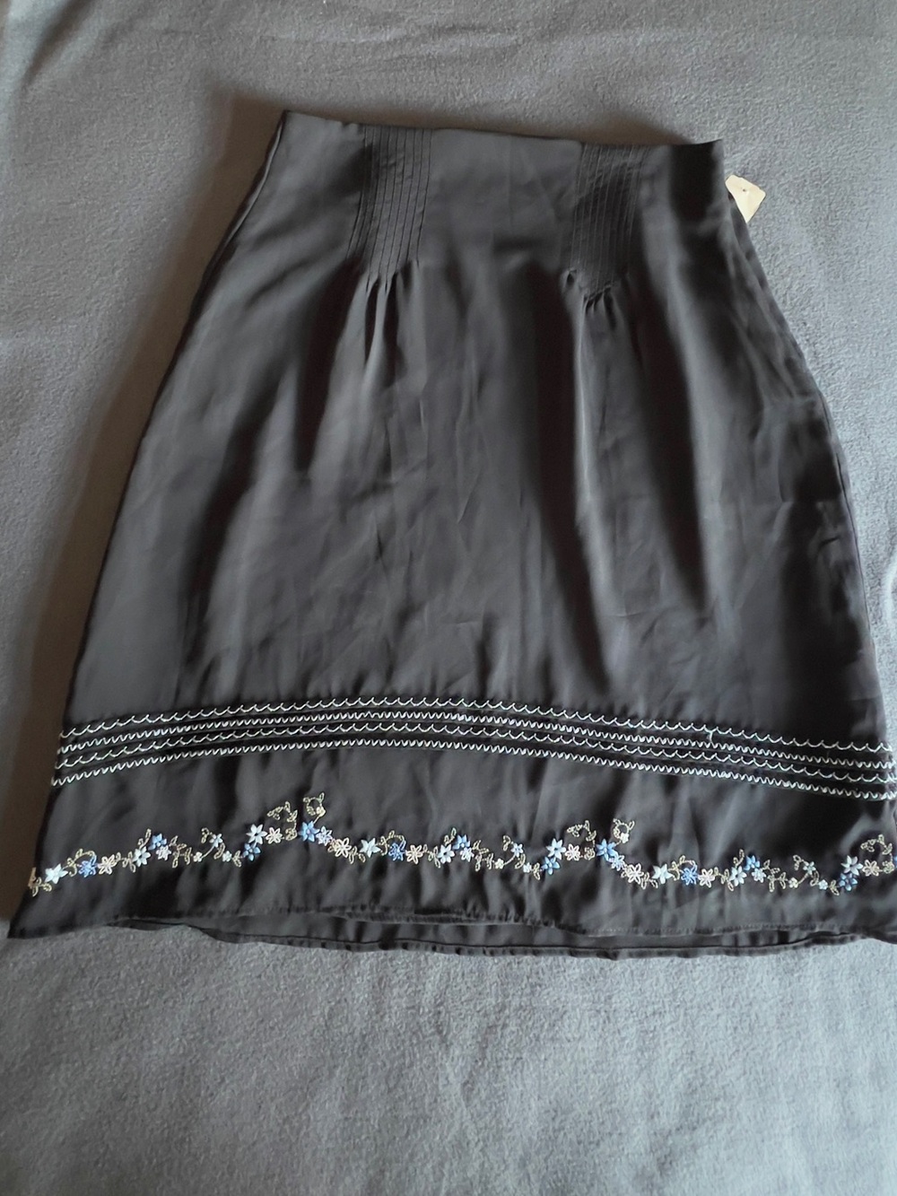 Axcess Black Midi Skirt with Floral Embroidered Hem